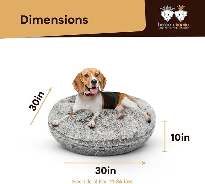 Bessie + Barnie Bagel Bed for Dogs and Cats – Round Pet Bed with 360-Degree Zipper, Waterproof Liner, Machine Washable Cover, Eco-Friendly Polyfill – Plush Donut Puppy Bed for Dogs