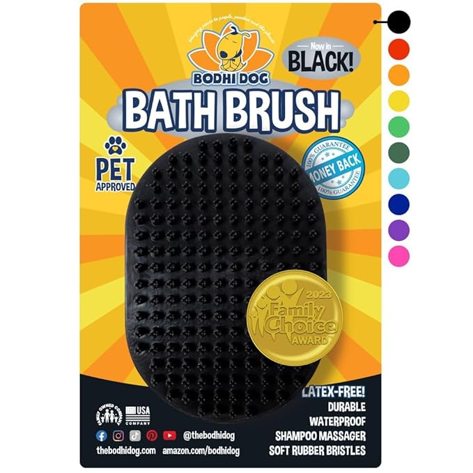 Bodhi Dog Shampoo Brush - Pet Grooming & Bath Supplies for Dogs and Cats - Bath Brush for Long & Short Hair - Premium Scrubber for Shower, Bathing & Massage (One Pack, Black)