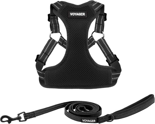 Best Pet Supplies Voyager Adjustable Step-in Flex Breathable Mesh Dog Harness for Small Medium Large Dogs Leash Set (Black), XS