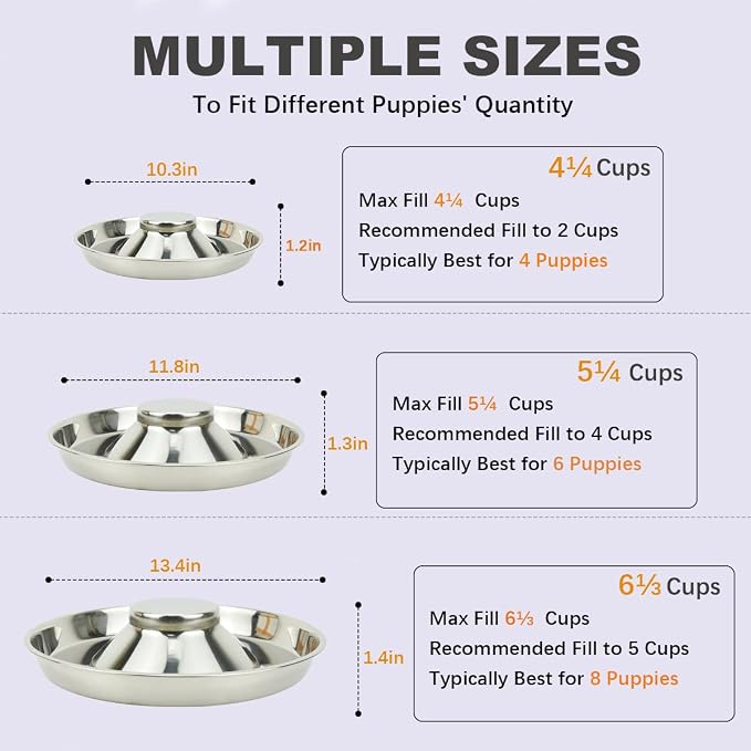 Stainless Steel Puppy Dog Bowls, Pets Puppies Feeding Food and Water Weaning Bowls Dishes Feeder, 11.8 Inch