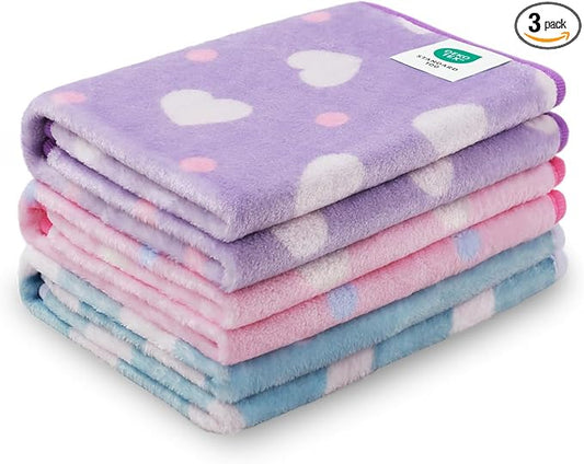 1 Pack 3 Blankets Super Soft Cute Dot Pattern Pet Blanket Flannel Throw for Dog Puppy Cat Purple/Pink/Cyan Medium