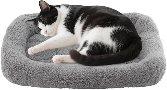 Small Cat Bed Mat, 22" x 16" Plush Cushion with Surrounding Pillow for Small to Meidum Dogs Cats Sleeping, Indoor Pet Beds Furniture Carrier Crate Anti Skid Pad, Washable, Medium