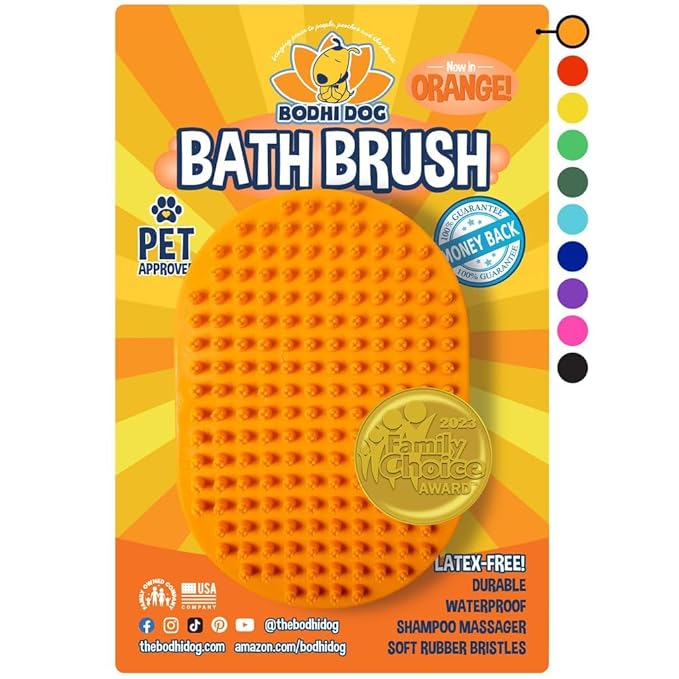 Bodhi Dog Shampoo Brush - Pet Grooming & Bath Supplies for Dogs and Cats - Bath Brush for Long & Short Hair - Premium Scrubber for Shower, Bathing & Massage (One Pack, Orange)