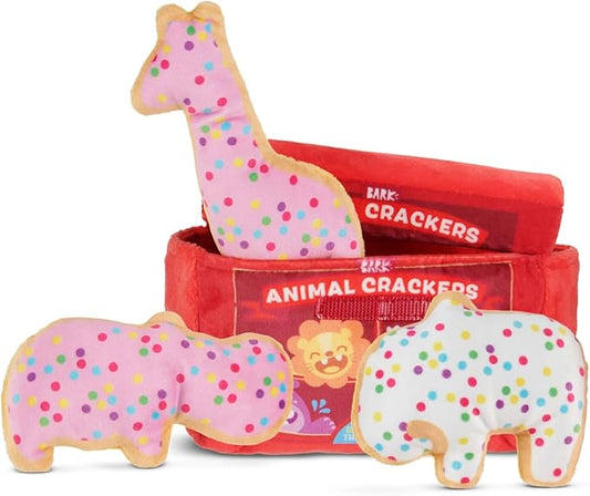 Barkbox Animal Squeakers 4-in-1 Interactive Plush Dog Toy - Squeaky Dog Toys with Crinkle Box and Treat-Hiding - for Extra Small to Small Dogs and Puppies