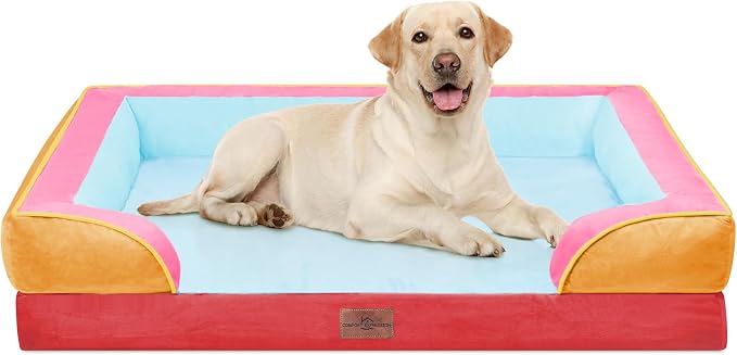 Comfort Expression Orthopedic Dog Bed for Extra Large Dogs 42x30 Inch, Waterproof Egg Crate Foam XL Pet Bed with Bolsters, Dog Couch with Washable Cover & Non-Slip Bottom, Miami