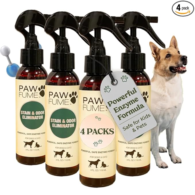 PAWFUME Stain & Pet Urine Odor Eliminator, 4-Pack – Removes Impurities in Seconds – Enzymatic Formula, Quick-Dry Action, & Eco-Friendly Ingredients – Upholstery, Fabrics, and Carpet Cleaner Spray