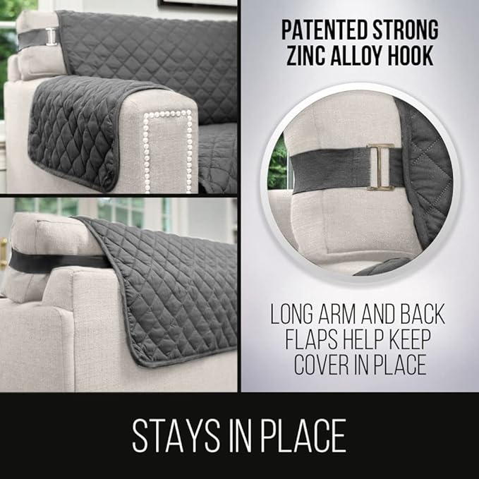 Sofa Shield® Couch Slip Covers for Dogs, Reversible Furniture Protector with Strap, Stain and Tear Resistant Cushion Cover, 62 inch Seat, Machine Washable Slipcover Dog Pets Cats, Charcoal