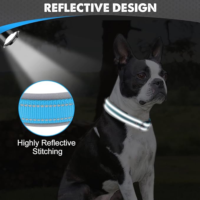 Joytale Dog Collar for Medium Dogs, Neoprene Padded and Adjustable, Reflective Wide Heavy Duty Pet Collars with Durable Metal Belt Buckle for Walking, Sky Blue, M