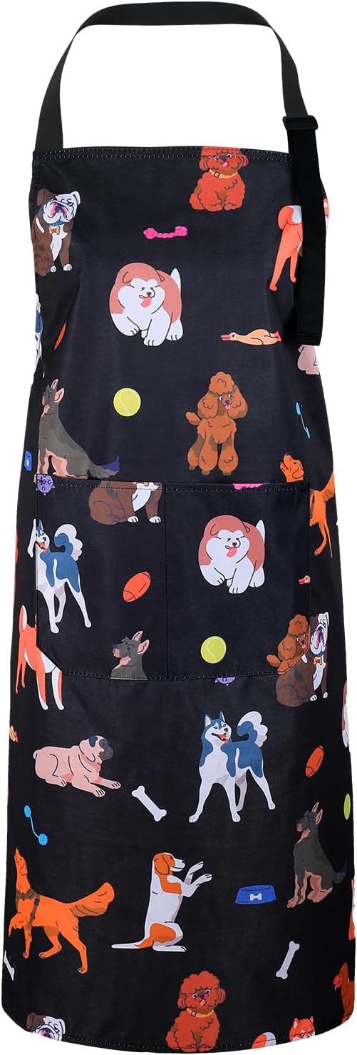 Dog Grooming Waterproof Apron with 2 Pockets, Cute Animals Puppy Dog Pets Apron