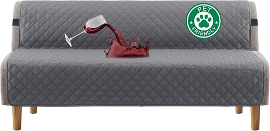Turquoize 100% Waterproof Futon Cover Futon Slipcover Washable Armless Sofa Bed Slipcover Protector Seat Width Up to 70" with Adjustable Elastic Strap Anti-Slip for Dogs, Gray