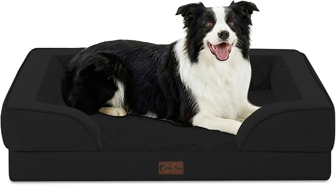 Orthopedic Dog Beds for Large Sized Dogs 35x22 Inch, Medium Waterproof Egg Crate Foam Dog Sofa Bed with Removable Washable Cover Pet Couch with Bolster Side & Non-Slip Bottom, Black