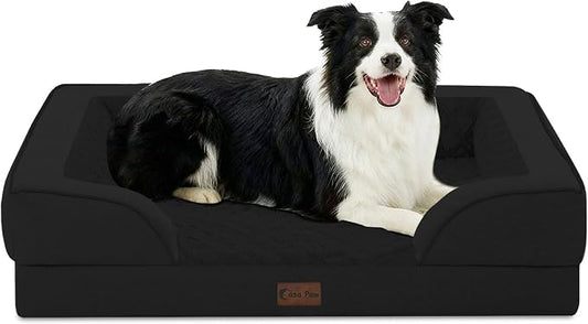 Orthopedic Dog Beds for Large Sized Dogs 35x22 Inch, Medium Waterproof Egg Crate Foam Dog Sofa Bed with Removable Washable Cover Pet Couch with Bolster Side & Non-Slip Bottom, Black