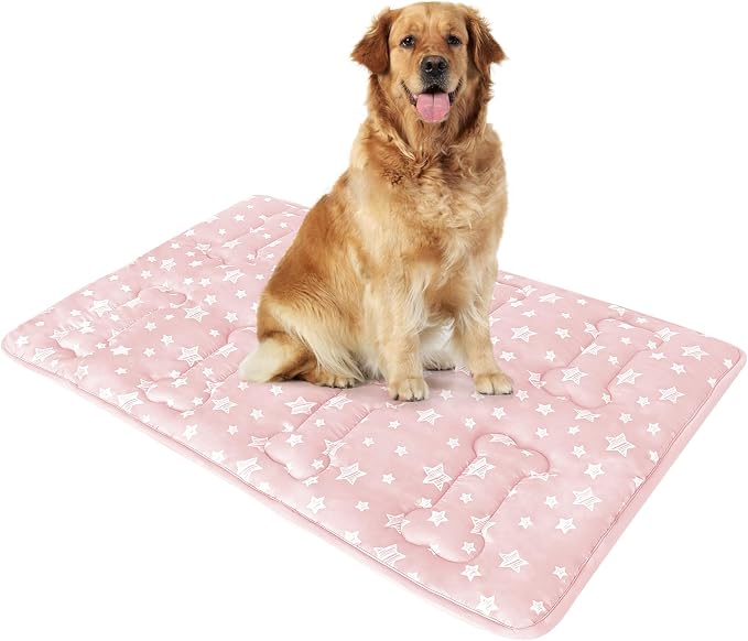 Dog Crate Mat (42" X 28"), Soft Dog Bed Mat with Cute Prints, Personalized Dog Crate Pad, Anti-Slip Bottom, Machine Washable Kennel Pad, Pink