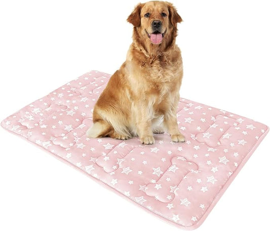 Dog Crate Mat (42" X 28"), Soft Dog Bed Mat with Cute Prints, Personalized Dog Crate Pad, Anti-Slip Bottom, Machine Washable Kennel Pad, Pink