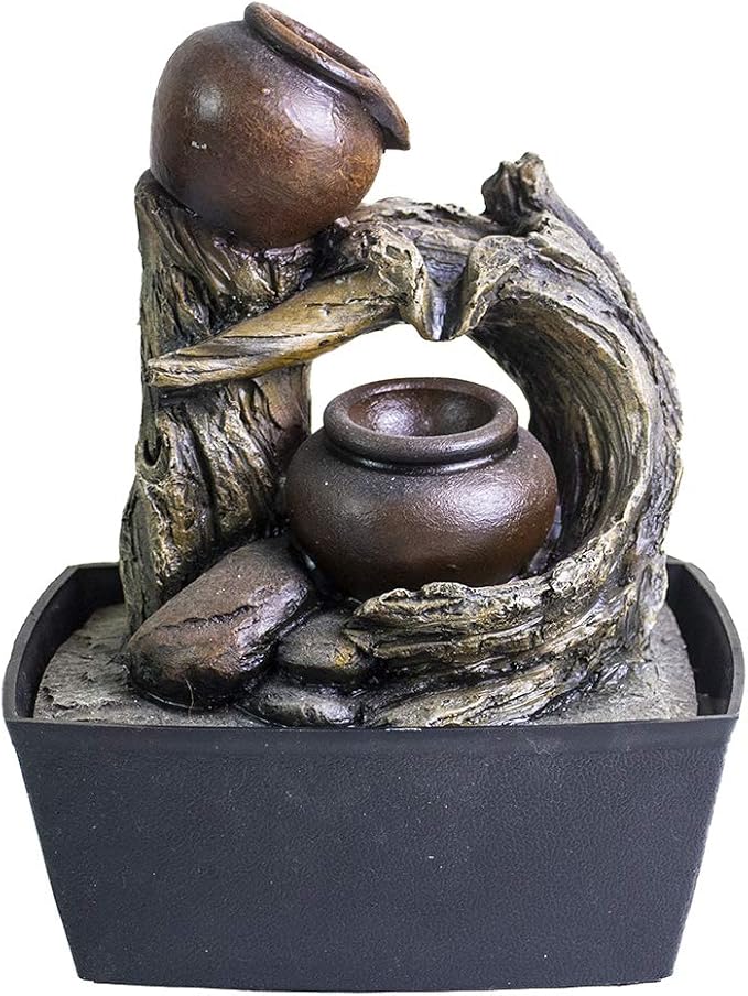Ferrisland Tabletop Water Fountain Indoor - Tree Trunk with Jar Rustic Fountains Small Feng Shui Zen Waterfall Fountain W/LED Light & Soothing Sounds for Office Home Desktop Decor (Brown)
