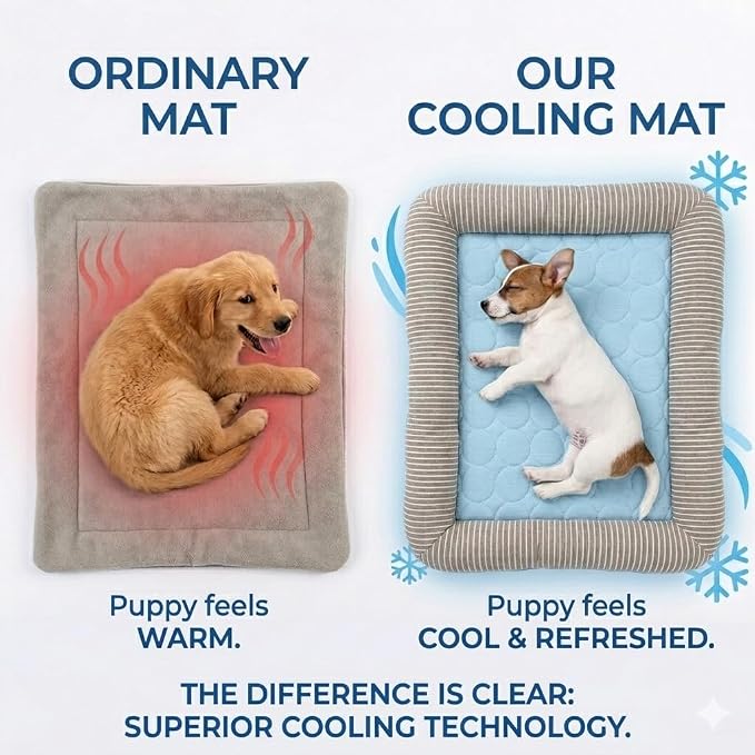 Dog Cooling Bed Summer Sleeping Cool Ice Silk Bed for Small, Medium, Large Dogs & Cats Breathable Washable Pet Beds with Non-Slip Bottom Blue (Blue Mat, Medium)