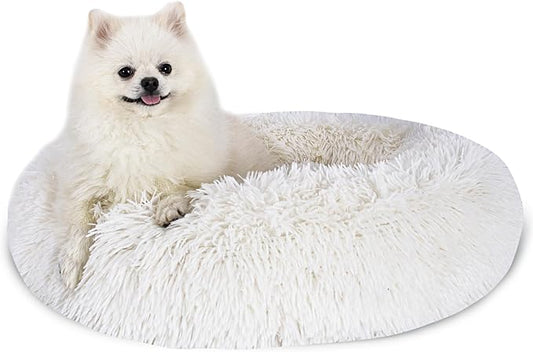 Calming Dog Bed for Small Dogs Cats, Kitty Puppy 23'' Round Anti-Anxiety Warm Fluffy Plush Faux Fur Bed, Soft Anti-Slip Donut Washable Small Pet Bed, Cozy Cat Puppy Bed, Fits up to 30 lbs Pets