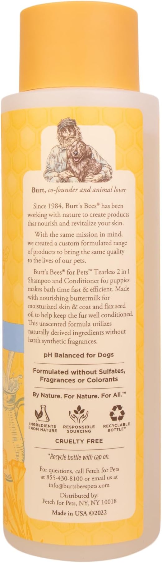 Burt’s Bees for Pets Tear Free Puppy Shampoo & Conditioner with Buttermilk, 2 in 1 Gentle Dog Shampoo for Puppies, Cleans and Conditions Sensitive Skin, 16 Fl Oz - 6 Pack