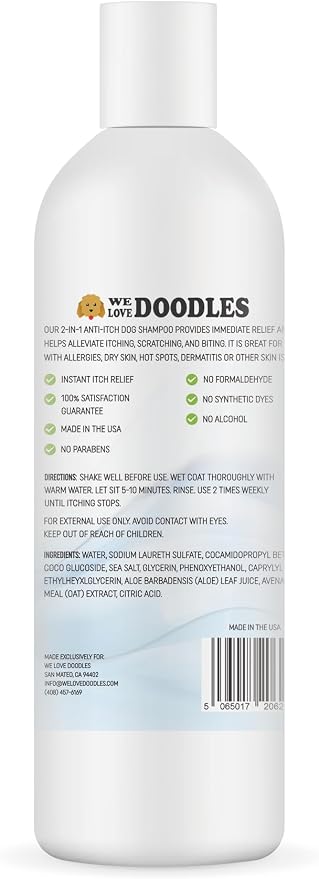 Premium Anti Itch Dog Shampoo for Sensitive Skin, Made in USA, Dry Skin Treatment for Dogs, Great for Allergies, Itching, Hot Spots, Natural Ingredients & Allergy Relief, 16 OZ [We Love Doodles]