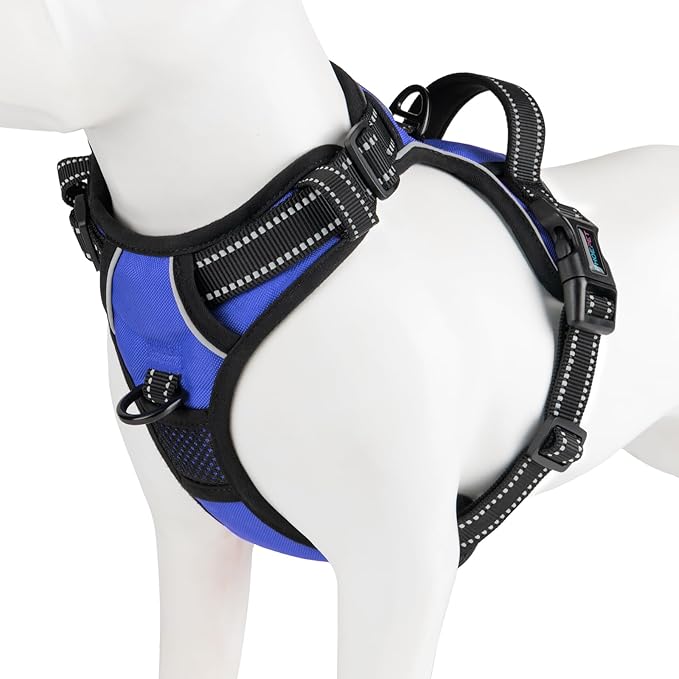 PHOEPET No Pull Dog Harnesses for Small Puppies Reflective Adjustable Front Clip Vest with 2 Metal Leash Attachment Hooks Soft Handle [Over The Head Design](XL, Royal Blue)