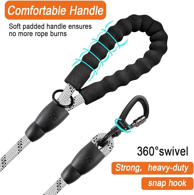 BARKBAY Dog Leashes for Large Dogs Heavy Duty Dog Leash 4/5/6 FT with Comfortable Padded Handle and Highly Reflective Threads for Medium Large Dogs Walking Training Running (4FT-1/2'',Gray)