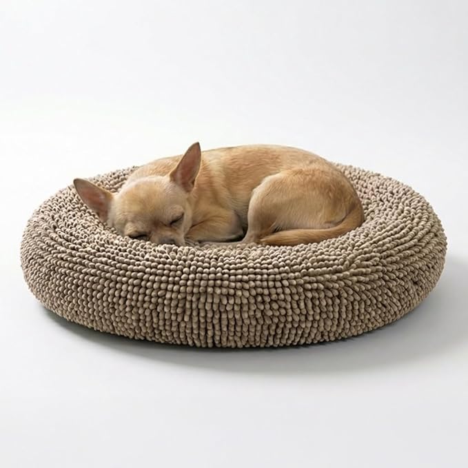 Muddy Mat® Cloud K-9 Bed for Dogs & Cats, Soft & Relaxing Donut Dog Bed, Chenille Material, Removable Cover, Washable & Dryer Safe–Beige Small(25'x25')