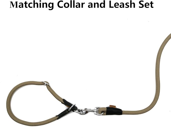 Dog Leash, Braided Rope Traction – Walking Training Lead for Small Dogs ((1/3") x 6FT, Khaki)