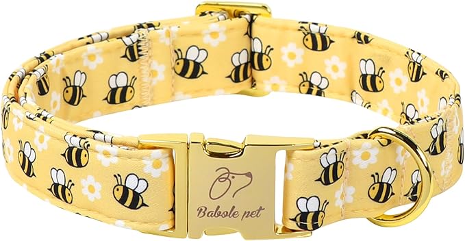 Yellow Bee Dog Collar, Cute Spring/Summer Cartoon Boy Girl Dog Collars, Adjustable Heavy Duty Male Female Dogs Collar for Small Medium Large Dogs with Metal Buckle XS