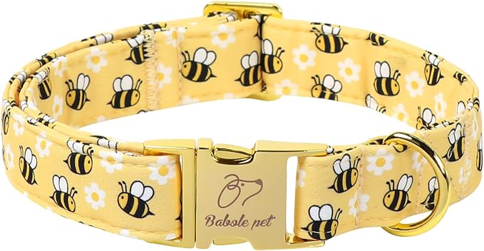 Yellow Bee Dog Collar, Cute Spring/Summer Cartoon Boy Girl Dog Collars, Adjustable Heavy Duty Male Female Dogs Collar for Small Medium Large Dogs with Metal Buckle S