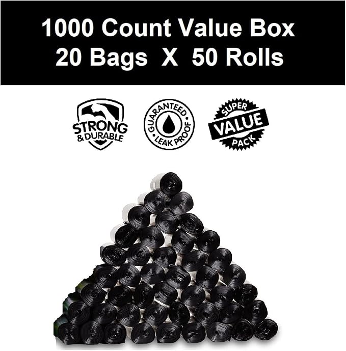 EZ Pick Up 1000 Ct Pet Waste Bags Disposal Dog Poop Bag Black Color | leak proof, heavy duty, 9"x12", puppy training, poopy refill bags, large size, doggy daycare
