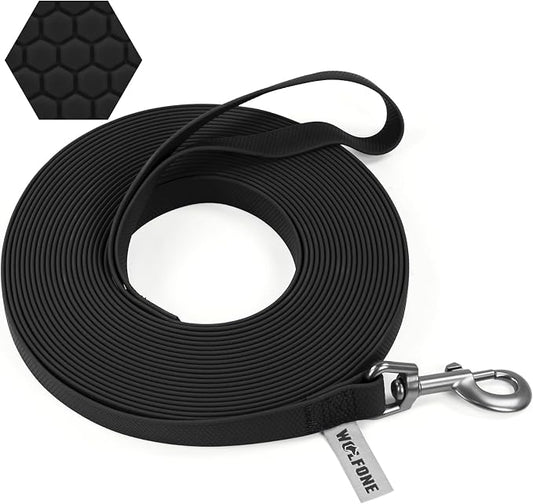 Wolfone 50ft Black Heavy Duty Robust Training Dog Leash with Anti-Slip Handle，Waterproof Long Dog Leash for Outdoor Activities