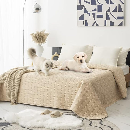 Tcksstex Waterproof and Non-Slip Dog Bed Cover and Pet Blanket Sofa Pet Bed Mat ，car Incontinence Mattress Protectors Furniture Couch Cover for Most Cats Dogs,Pets（82x102-Beige）