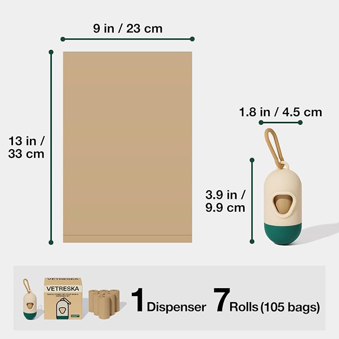 VETRESKA Dog Poop Bag with Dispenser, Leak Proof and Extra Thick Pet Waste Bags for Dog Walking and Cat Litter, Sandalwood & Almond Scented, 105 Count