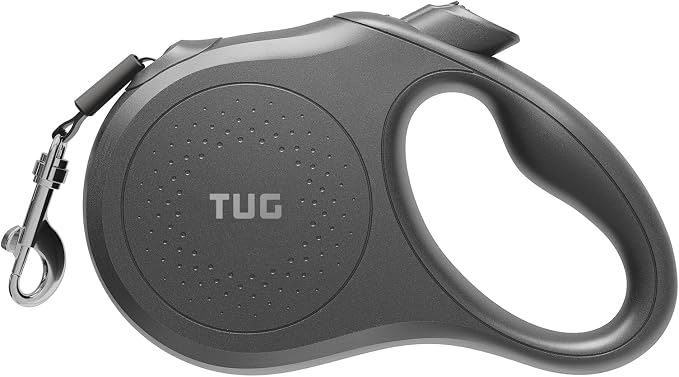 TUG Quest Retractable Dog Leash | 360° Tangle-Free Retraction | 16 ft Strong Nylon Tape (Small, Black)