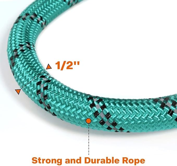 Taglory Rope Dog Leash 4 FT with Comfortable Padded Handle, Highly Reflective Threads Leash and Anti-Tangle Clip for Walking Medium Large Dogs, 1/2 inch, Turquoise