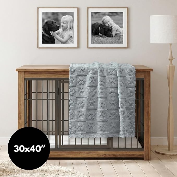Americanflat 30x40 Jacquard Fleece Throw Blanket - Soft and Breathable Pet Blankets for Couches, Bed, Chair - Fleece Blanket for Home, Bedroom, or Outdoor - Gray Paw Print Blankets for Dogs or Cats