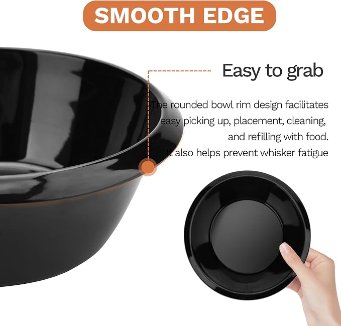 2PCS Cat Bowls Pet Feeding Dish 6.3 Inch, Wide Pet Bowl Pet Feeding Bowl for Indoor Cats, Replacement Food and Water Bowl, Wide Shallow Feeder Bowls for Kitten, Puppy, Rabbit (Black)