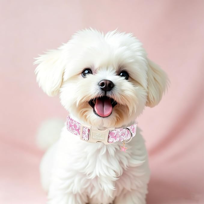 Girl Dog Collar, Summer Pink Mermaid Dog Collars for Large Dogs - Cute Ocean Themed Pup Collar, Soft Adjustable Female Pet Collars with Quick Release Buckle L