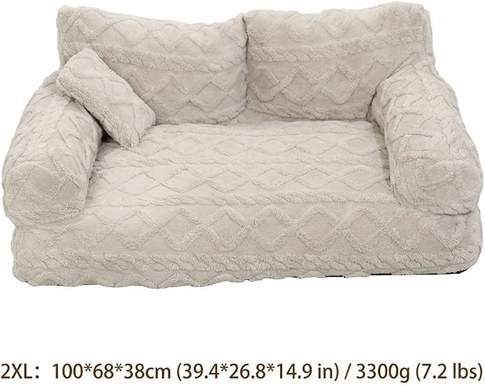 Plush Calming Pet Sofa Bed with Removable Cover, Fluffy Dog Cat Bed Pet Couch Beds Plush, Plushs Cat Couch Bed, Soft Warming Washable Puppy Bed (Light Grey, XX-Large)