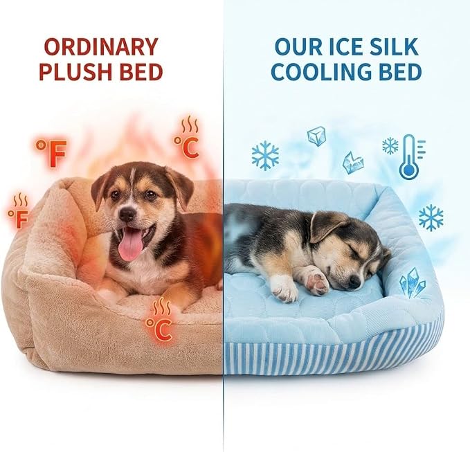 Cooling Dog Bed for Large Medium Small Dogs, Breathable Dog Cooling Mat with Self Cooling Ice Silk Fabric, Washable Summer Pet Bed for Indoor Outdoor,Pink Small