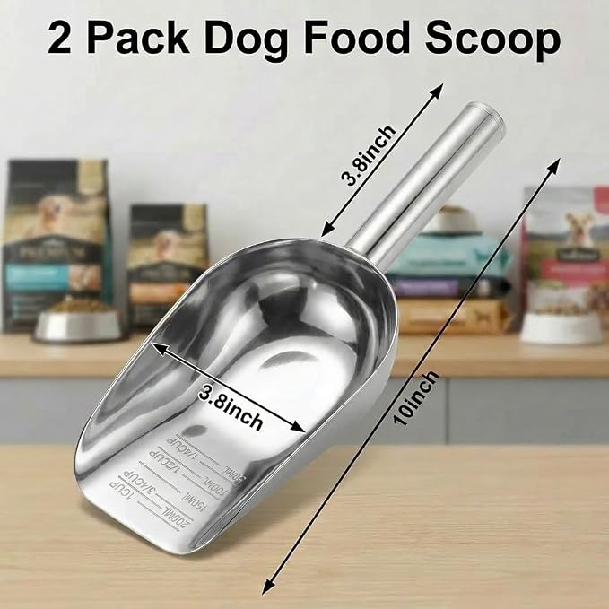 2 Pack Dog Food Scoop, HKKZYT 1 Cup Stainless Steel Dog Food Measuring Cup, Wet Dry Food Precision Scale, Suitable for Pet Food Grain Rice Flour Ice Cube