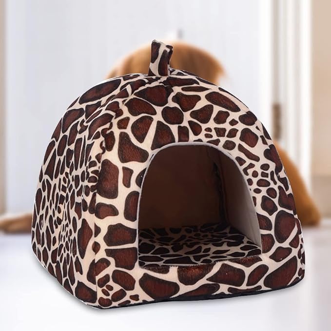 Strawberry Plush Pets House Washable Pets Cave Sofa Half-Closed Fluffy Dogs Room Soft Puppy House for Winter Indoor