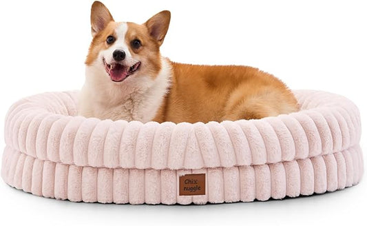 ChiXnuggle Orthopedic Dog Bed for Large Dogs, Waterproof Faux Rabbit Fur Dog Couch with Egg Crate Foam Support and Washable Removable Cover, Bolster Pet Sofa with Non-Slip Bottom, 35x28x7, Pink