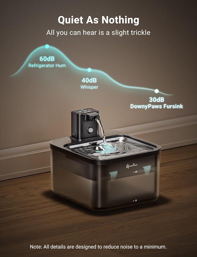 DownyPaws Cat Water Fountain Cordless, 84oz/2.5L Fursink Wireless Pet Water Fountains for Cats Indoor, Battery Operated Cat Drinking Fountain with Motion Sensor, BPA-Free, Black Pro with 6 Filters