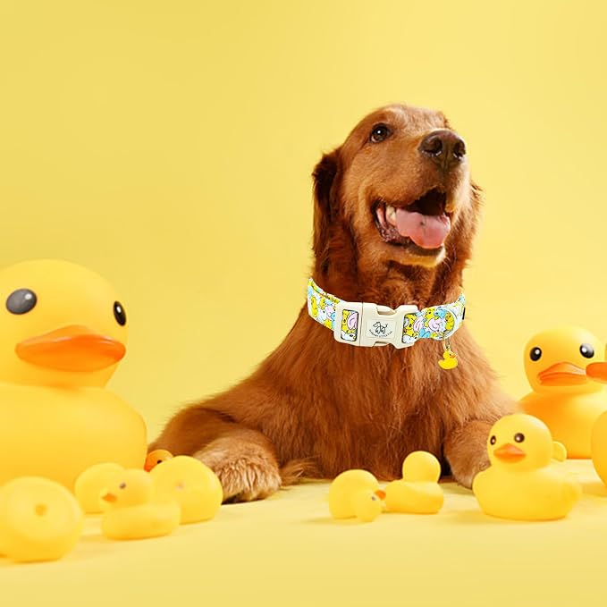 Elegant little tail Dog Collar-Cute Dog Pet Collars Duck Print Puppy Adjustable Soft Cotton Girl Boy Dog Collars for Small Medium Large Dogs, Large