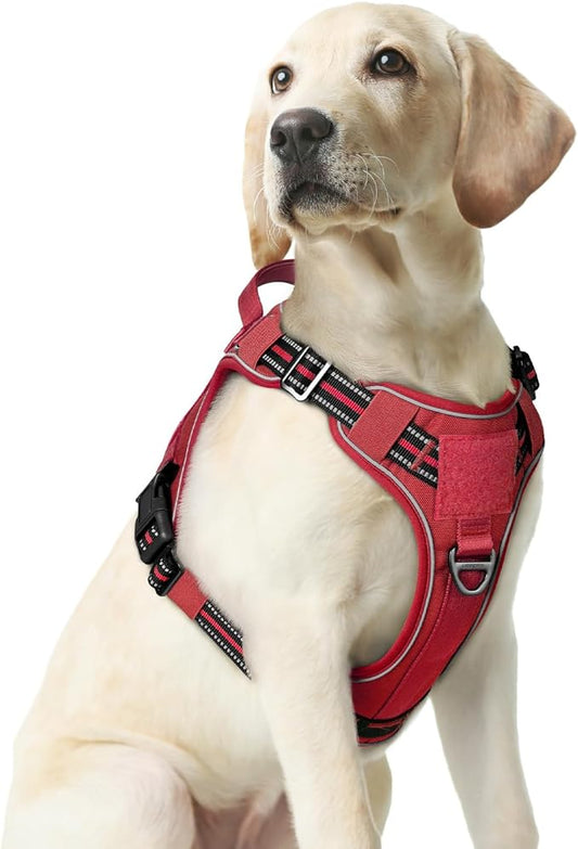 rabbitgoo Tactical Dog Harness for Large Dogs No Pull Adjustable Military Vest with Handle MOLLE Reflective Heavy Duty Dog Vest for Walking Training Hunting Outdoor Working Medium Size Dog Red M