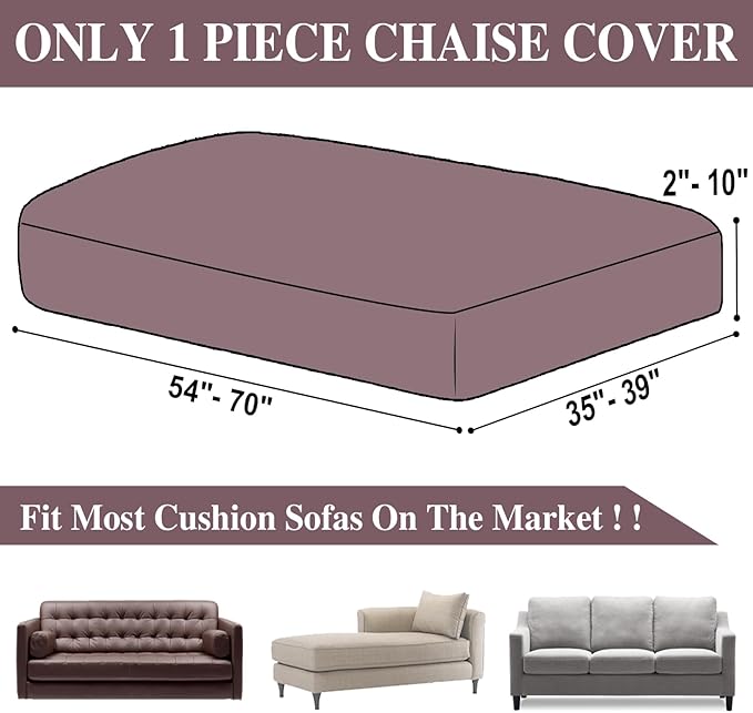 LA MEACK Couch Cushion Cover Chaise Lounge Cover Washable Separate Seat Chaise Couch Cover Stretch Sectional Sofa Slipcover(1 Piece for Chaise or Sofa 3-Seater, Brown)
