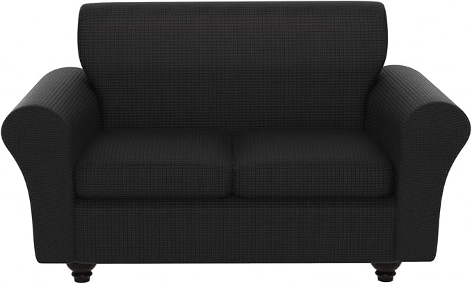 Stretch Couch Covers for 2 Separate Cushion Couch Sofa -Living Room Couch Sofa Cover,Washable Sofa Slipcover,Pet Friendly Furniture Protector with Elastic Bottom,Universal Fit for Home(Black,Loveseat)
