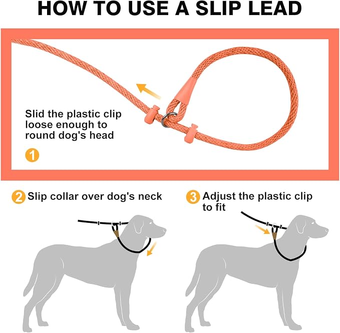 Lynxking Dog Leash Slip Lead Reflective Breathable Rope Comfortable Strong No Pull Slip On Pet Training Lead for Dogs (Orange, Small 3/8 inch x 6ft)