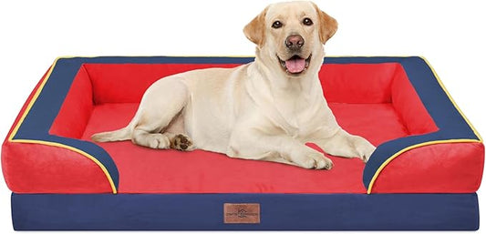 Comfort Expression Orthopedic Dog Bed for Extra Large Dogs 42x30 Inch, Waterproof Egg Crate Foam XL Pet Bed with Bolsters, Dog Couch with Washable Cover & Non-Slip Bottom, Kansas
